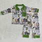 Baby Boy Long Sleeves Christmas Cartoon Buttons Shirt Pants Pajamas Green Set