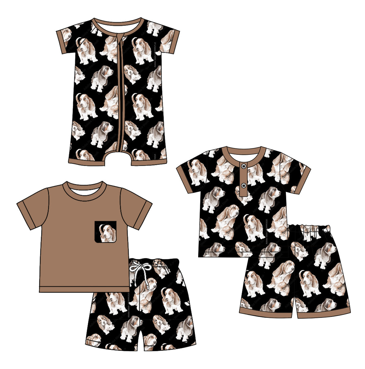 Baby Boy Short Sleeves Dogs Sibling Romper Set ( Moq 5 Each Style ) 12.21