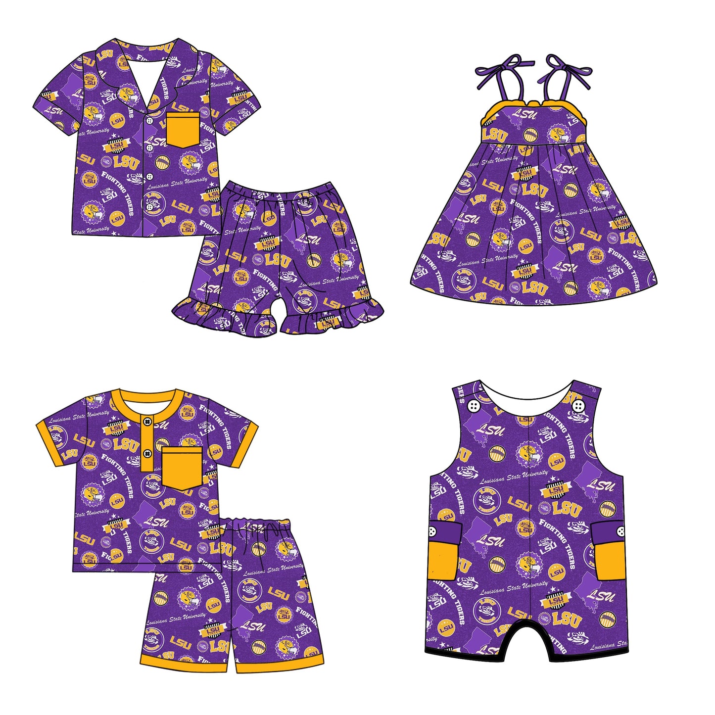 ( Moq 5 each style ) Baby Boy Girl Team Tiger Purple Sibling Dress Romper Set 5.6