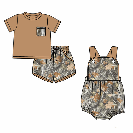 ( Moq 5 Each Style ) Baby Boys Kids Toddler Leaves Sibling Brown Summer Romper Set