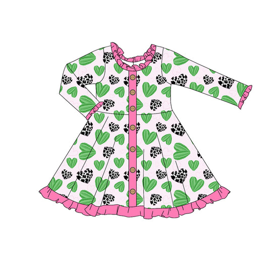 Baby Girl Toddler Long Sleeves Western Cactus Hearts Valentine Dress