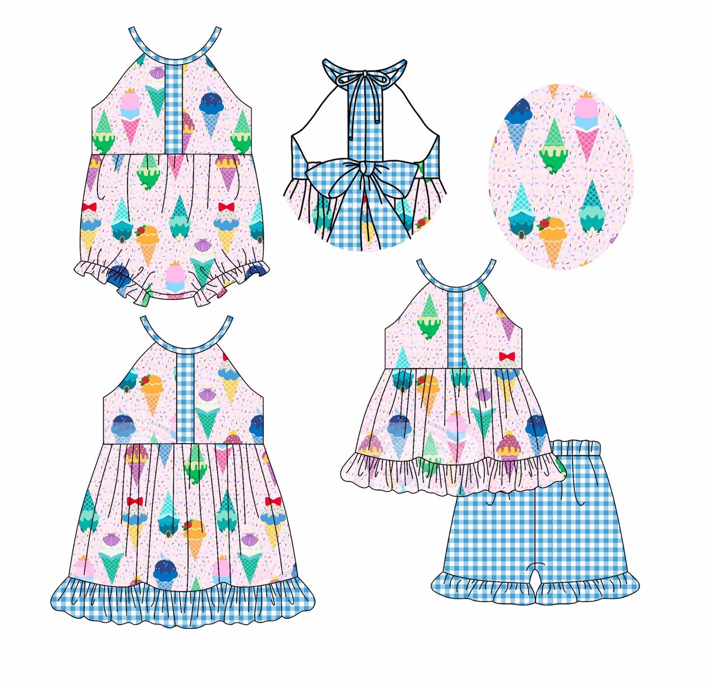 Baby Girl Halter Popsicles Sibling Romper Dress Set ( Moq 5 Each Style ) 2.20