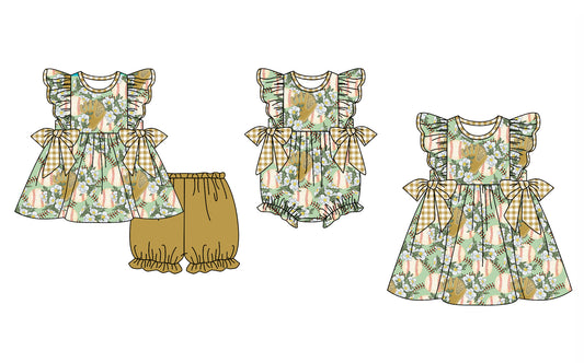 Baby Girl Short Sleeves Baseball Flower Sibling Romper Dress Clothes Set ( Moq 5 Each Design ) 11.30