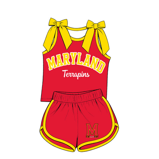 ( Moq 5 ) Baby Girls Kids Sleeveless Bows Shirt Shorts Team Set Cheer Clothes