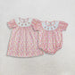 Sibling Baby Girls Kids Short Sleeves Embroidery Rabbits Bows Flower Easter Romper Dress RTS