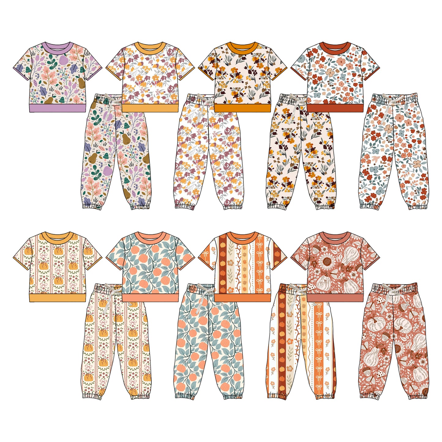 ( Moq 5 Each Style ) Sibling Baby Girls Kids Short Sleeves Flower Shirts Pants Sets Clothes