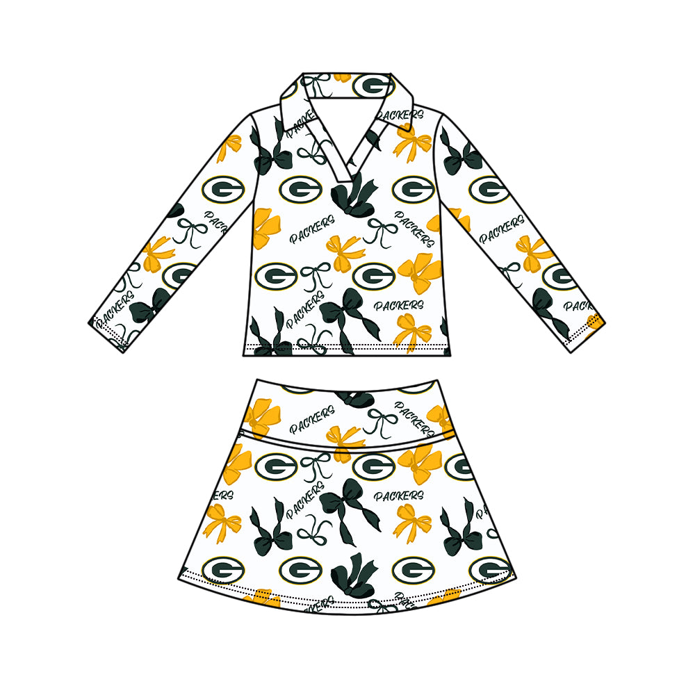 ( Moq 5 ) Baby Girls Kids Long Sleeves Bows Shirt Skirt Shorts Team Sets Clothes