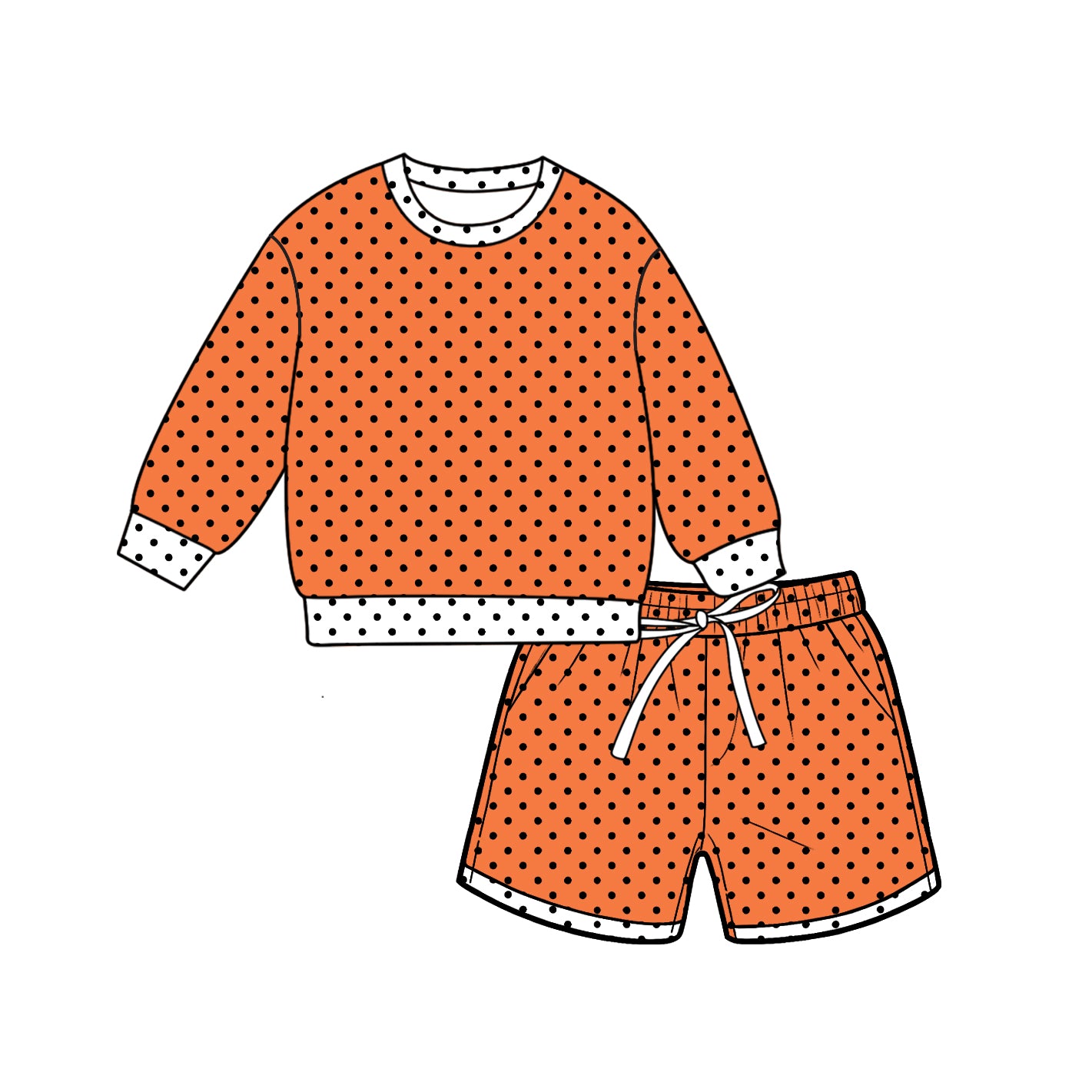 ( Moq 5 ) Baby Girls Kids Long Sleeves Dots Shirt Pockets Shorts Team Set Clothes