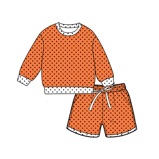 ( Moq 5 ) Baby Girls Kids Long Sleeves Dots Shirt Pockets Shorts Team Set Clothes