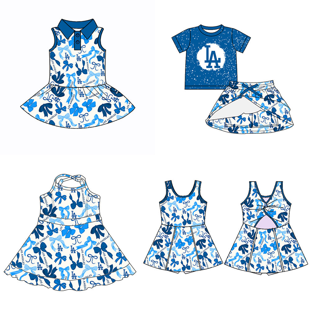 ( Moq 5 each style ) Baby Girl Team LA Bows Sibling Dress Set 5.16