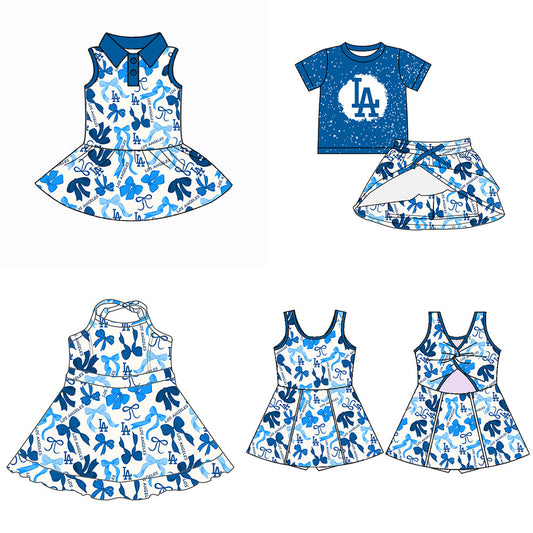 ( Moq 5 each style ) Baby Girl Team LA Bows Sibling Dress Set 5.16
