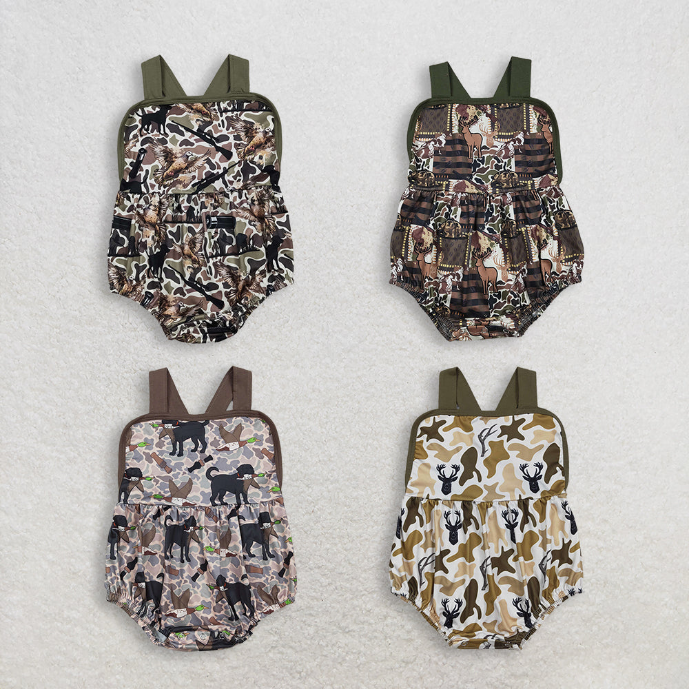 Sibling Baby Boys Infant Sleeveless Dogs Ducks Deer Camo Summer Bubble Rompers Clothes RTS