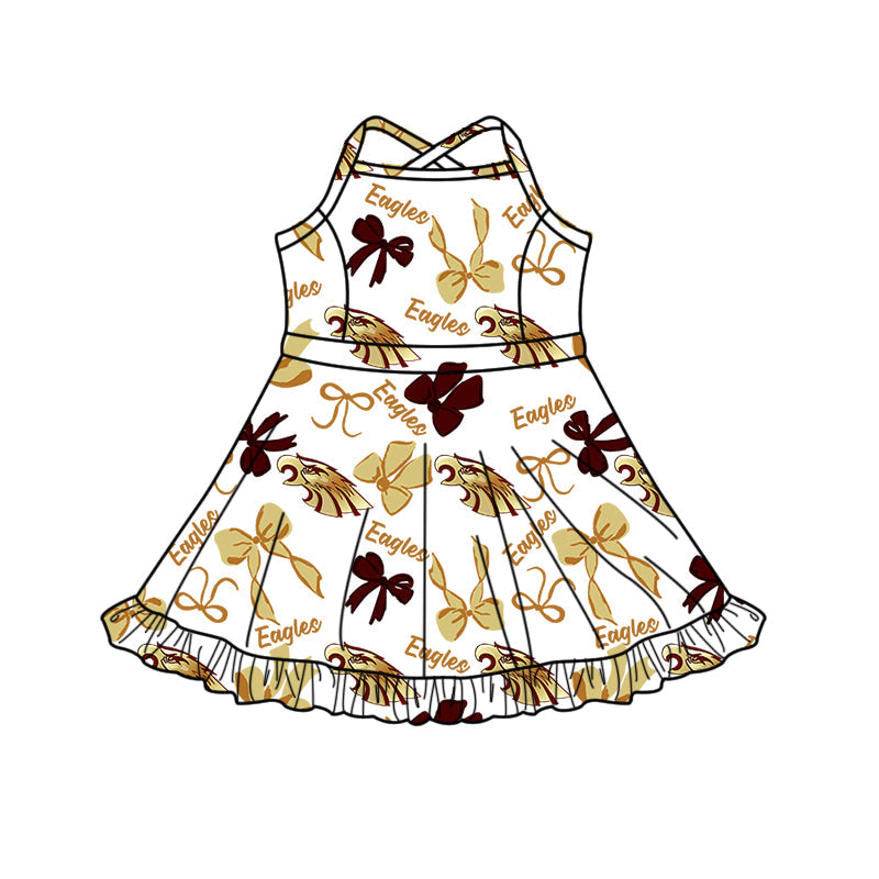 ( Moq 5 each style ) Baby Boy Girl Team Sibling Shirt Eagles Bows Cheer Dress Set 8.16