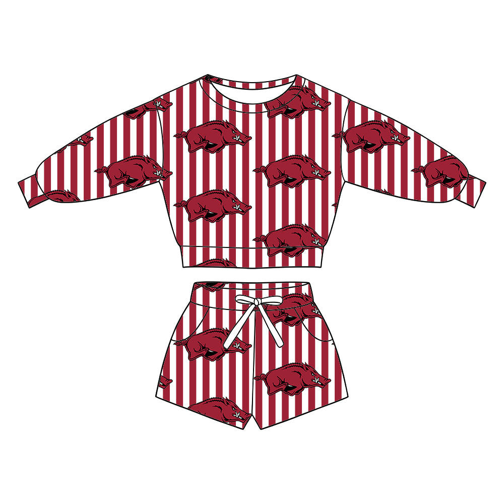 ( Moq 5 ) Baby Girls Kids Long Sleeves Shirt Pockets Shorts Team Set Clothes
