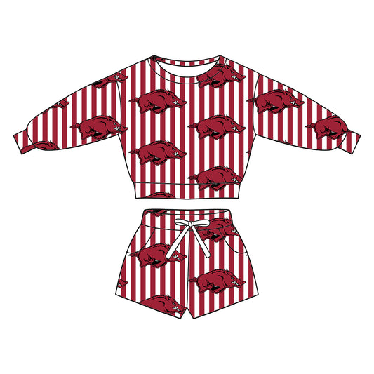 ( Moq 5 ) Baby Girls Kids Long Sleeves Shirt Pockets Shorts Team Set Clothes