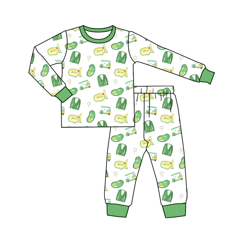 Baby Boy Long Sleeves Golf Shirt Pants Pajamas Green Set