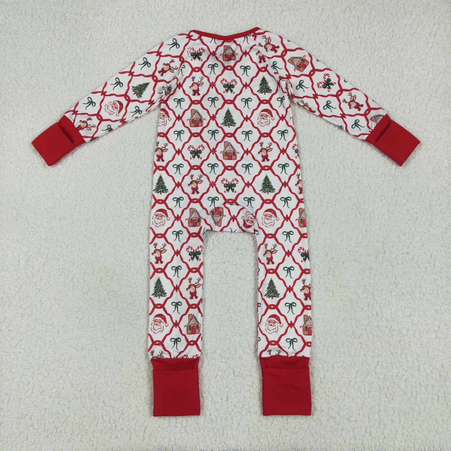 Baby Kids Infant Long Sleeves Bows Bears Christmas Zipper Romper RTS