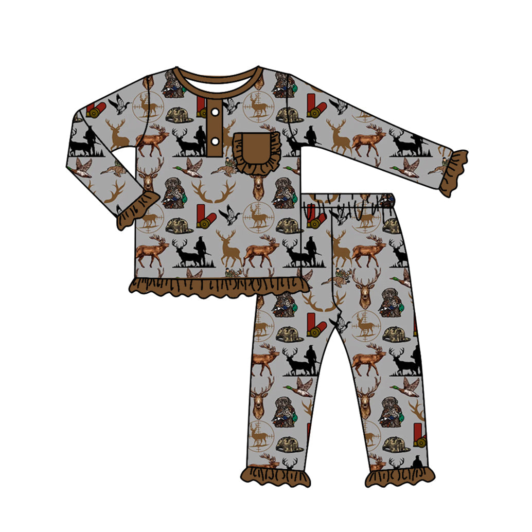 Baby Girl Fall Deers Ducks Camo Shirt Pants Pajamas Set