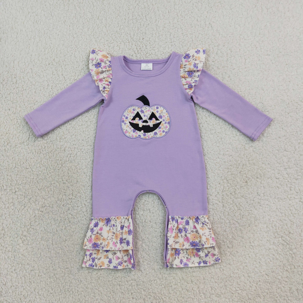 Baby Kids Infant Embroidery Halloween Pumpkin Bow Flower Purple Romper Clothes RTS