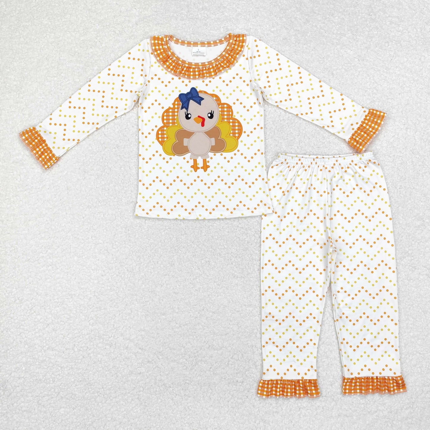 Baby Girl Thanksgiving Turkey Dots Shirt Pants Pajamas Set