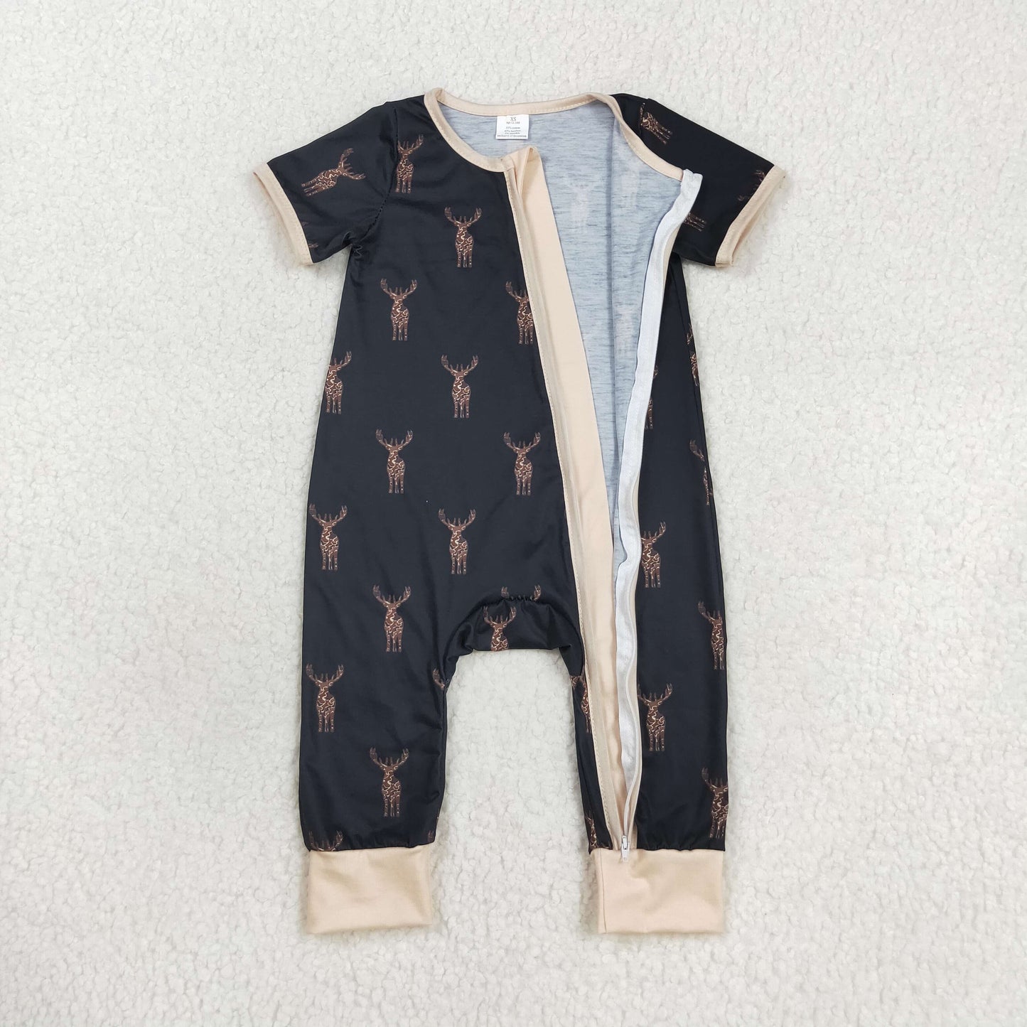 Baby Boy Short Sleeves Camo Deer Bamboo Zipper Romper