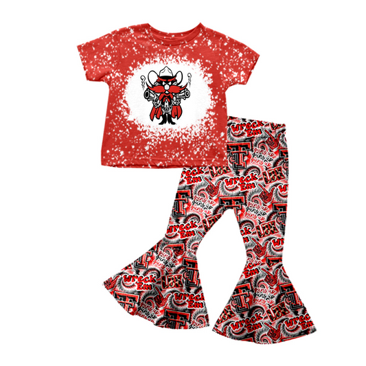 Baby Girl Short Sleeves Team Shirt Bell Pants Clothes Set Moq 5