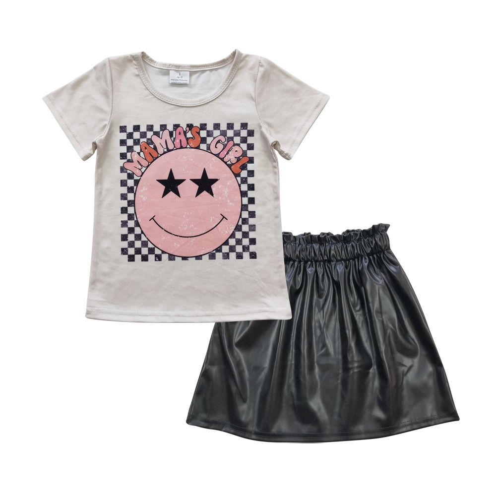 Short Sleeves Mama's Girl Shirt Black Pleather Skirt Summer Outfit