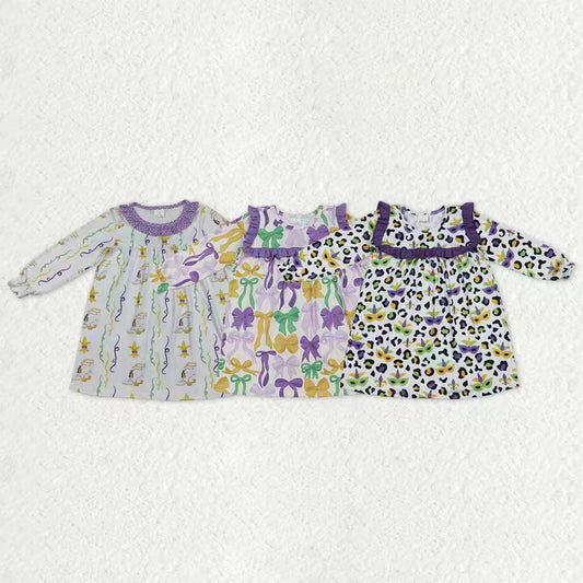 Sibling Baby Girls Kids Long Sleeves Mardi Gras Ruffle Knee Length Dresses RTS