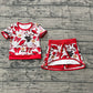Baby Girls Toddler Short Sleeves Pigs Bows Football Team Shirt Shorts Yoga Red Set RTS