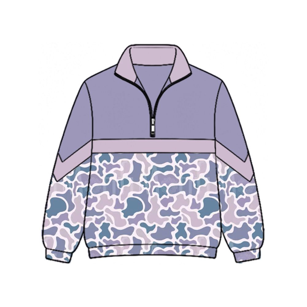 ( Moq 5 ) Preorder Baby Girls Kids Long Sleeves Half Zip Camo Shirt Purple Pullover Tops