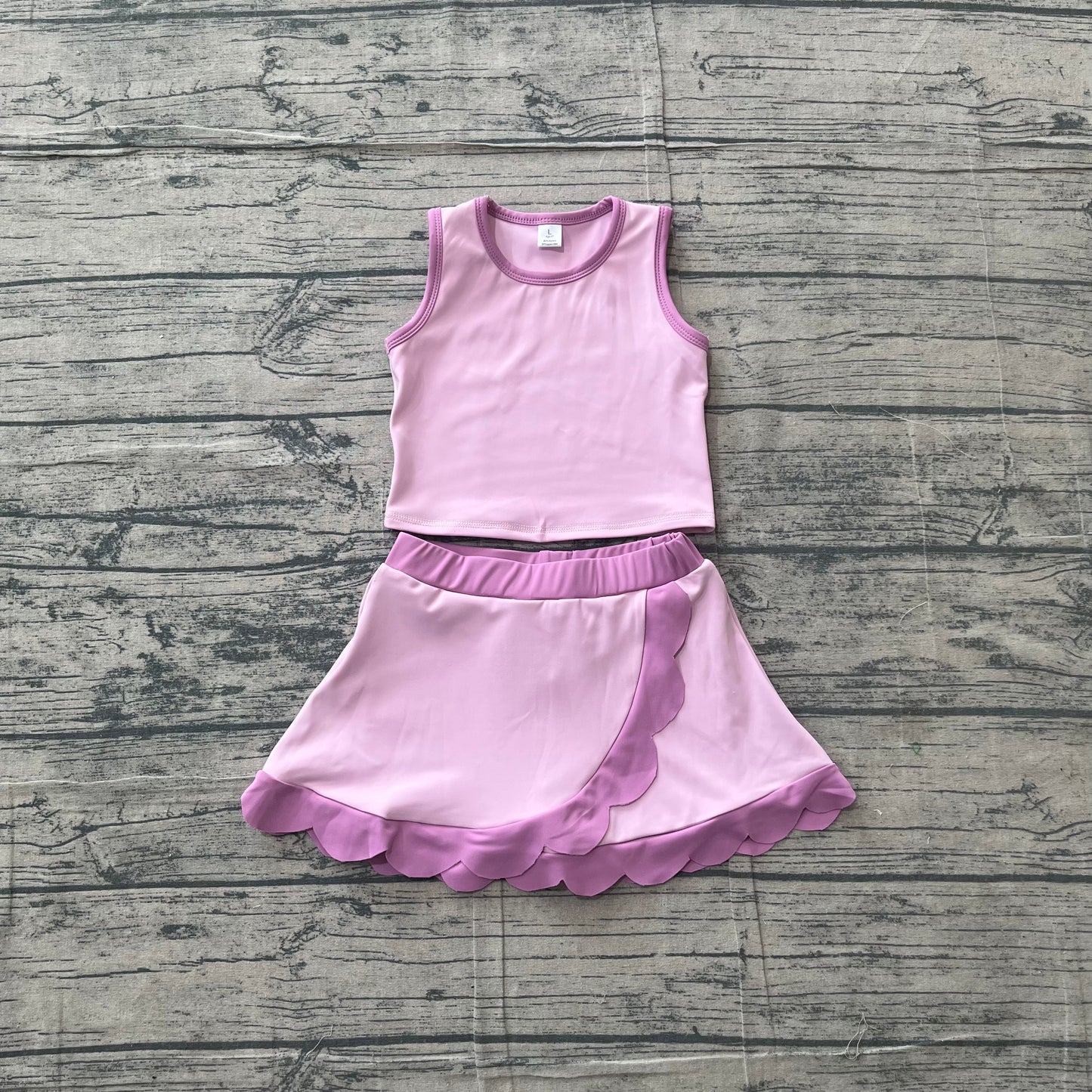 Baby Girls Kids Sleeveless Shirt Scallop Skirt Shorts Yoga Active Set Clothes RTS
