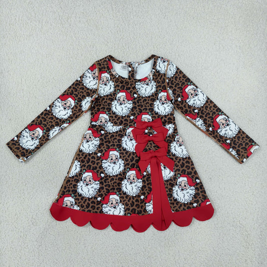 Baby Girls Kids Long Sleeves Christmas Santa Leopard Bows Scallop Dress Yoga Active Clothes RTS