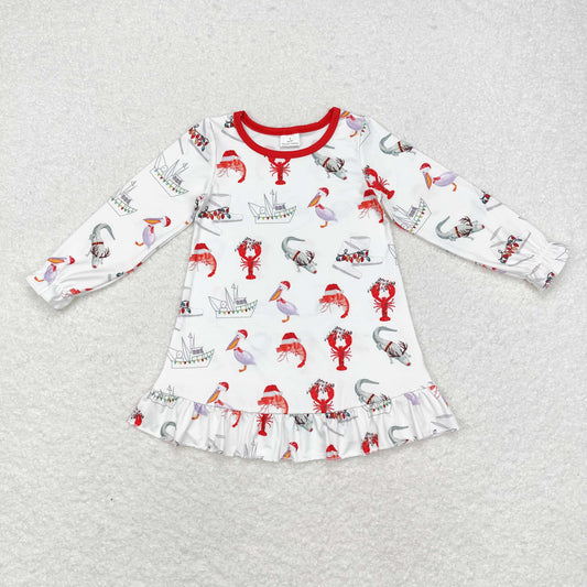 Baby Girl Long Sleeves Crawfish Boats Christmas Dress