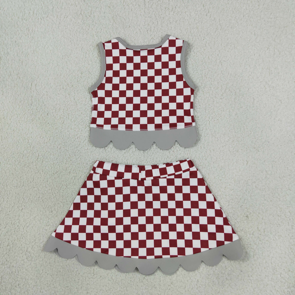 Baby Girls Kids Elephant Checked Shirt Scallop Bows Skirt Shorts Team Set Yoga Active Clothes RTS