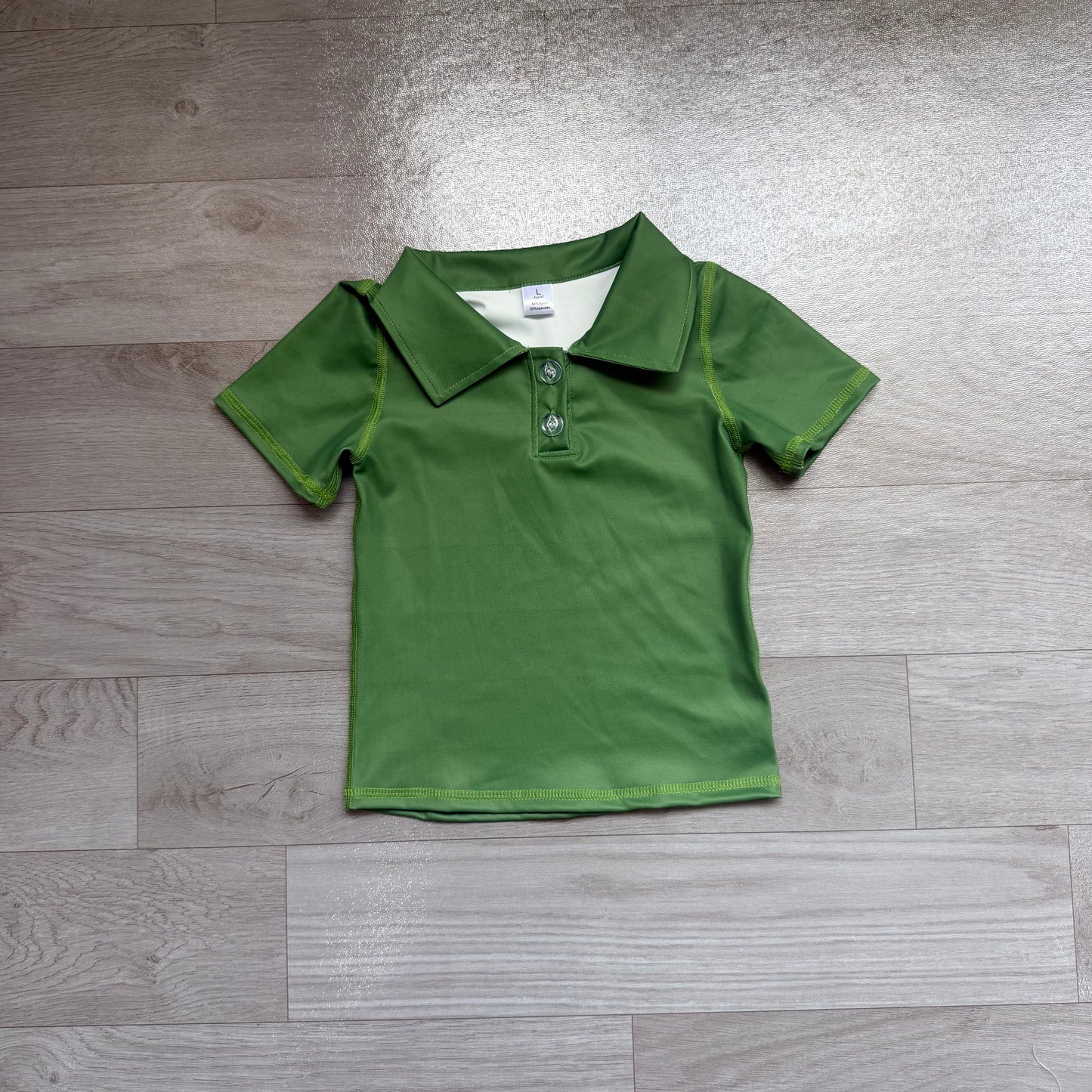 ( No moq ) Preorder Baby Girls Kids Green Buttons Shirt Skirt Shorts Yoga Active Set Clothes