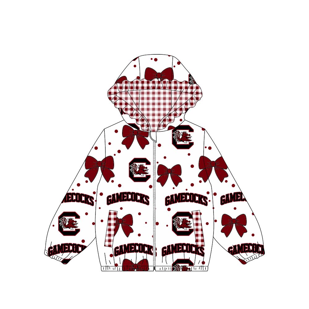 ( Moq 5 ) Preorder Baby Girl Kids Chicken Bows Pockets Zipper Hoodie Jacket Coat Team Tops
