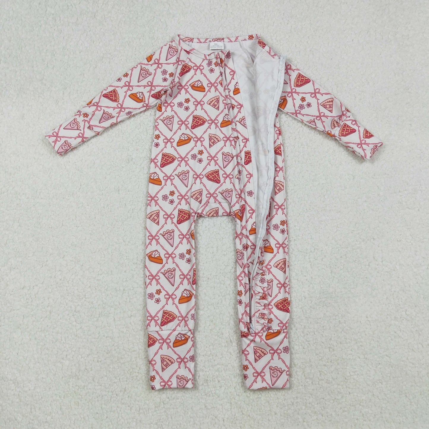 Sibling Kids Girl Long Sleeves Pumpkin Pie Bows Thanksgiving Zipper Romper Pajamas Set RTS