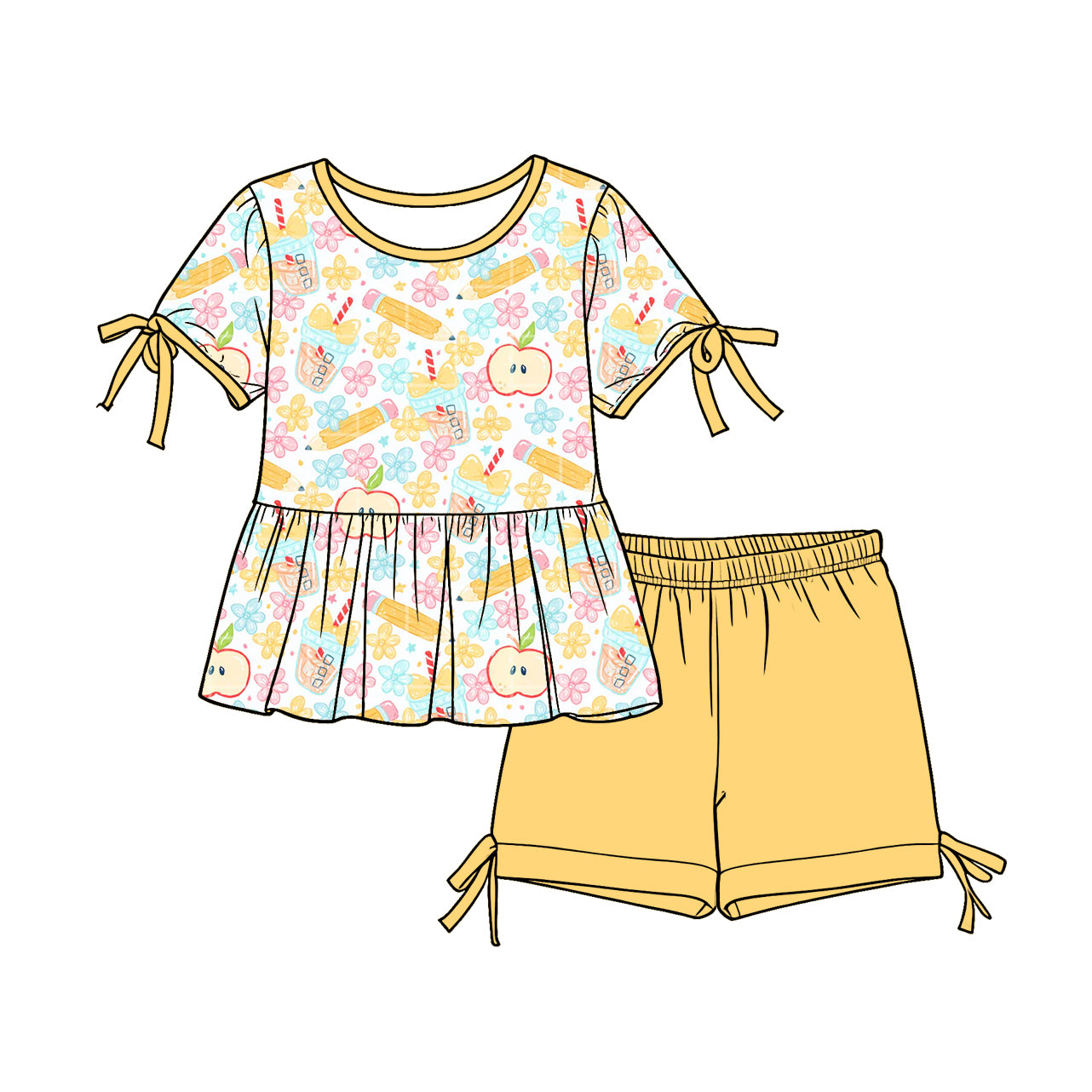( Moq 5 Each Style ) Sibling Baby Girls Kids Short Sleeves Tunic Shorts Back to School Sets