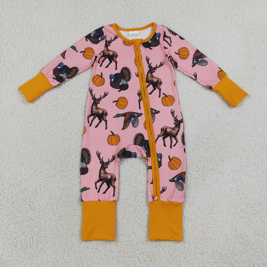Baby Girls Infant Ducks Deer Pumpkins Fall Zipper Footie Sleeper Romper Clothes RTS