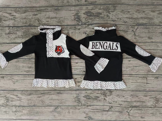 Baby Girl Long Sleeves Tiger Team Buttons Pullover Shirt