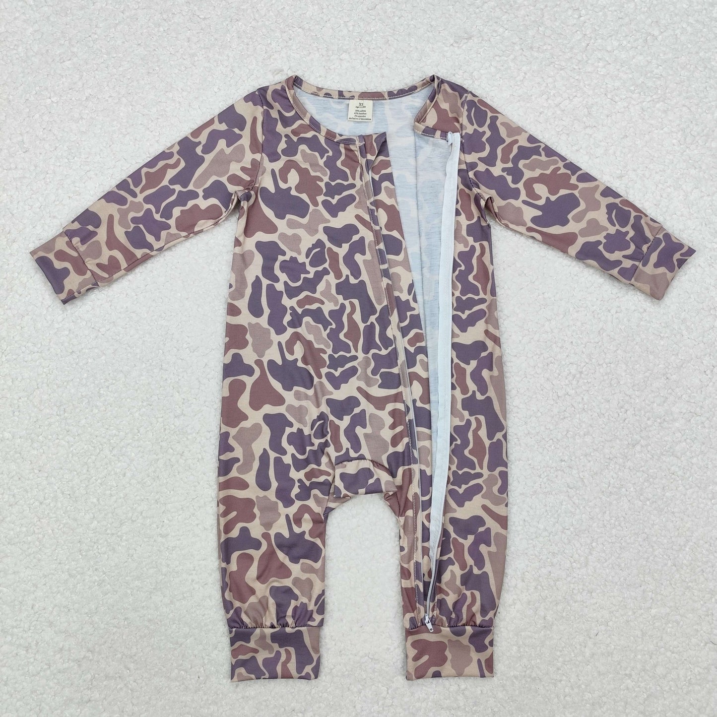 Baby Boy Infant Long Sleeves Camo Zipper Pajamas Bamboo Romper