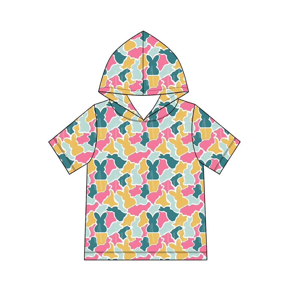 ( Moq 5 ) Preorder Baby Girls Toddler Short Sleeves Rabbits Hoodie Easter Shirt Tops Camo Clothes