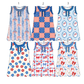 ( Moq 5 Each Style ) Sibling Baby Girls Kids Bows Flags Flower 4th of July Knee Length Dresses