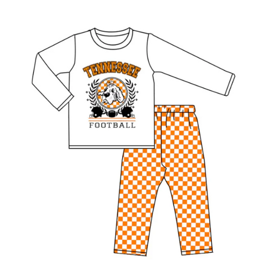 Baby Boy Team Long Sleeves Dog Shirt Orange Plaid Pants Set