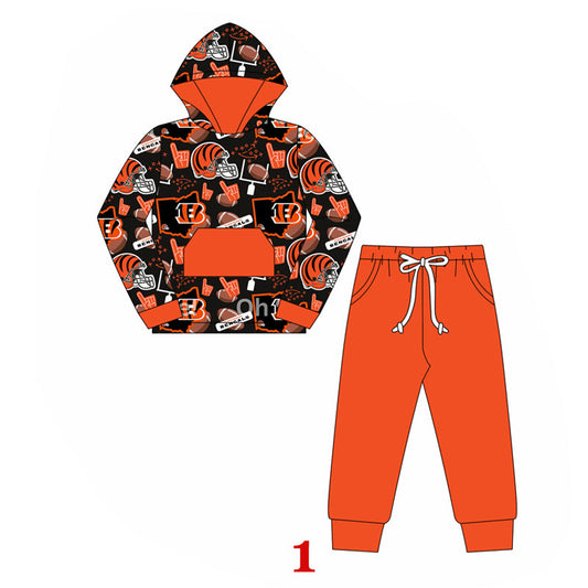 Baby Boy Kids Long Sleeves Team Hoodie Shirt Orange Pants Clothes Set