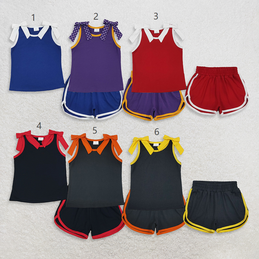Sibling Baby Girls Kids Sleeveless Bows Cotton Shirts Shorts Sets Clothes RTS