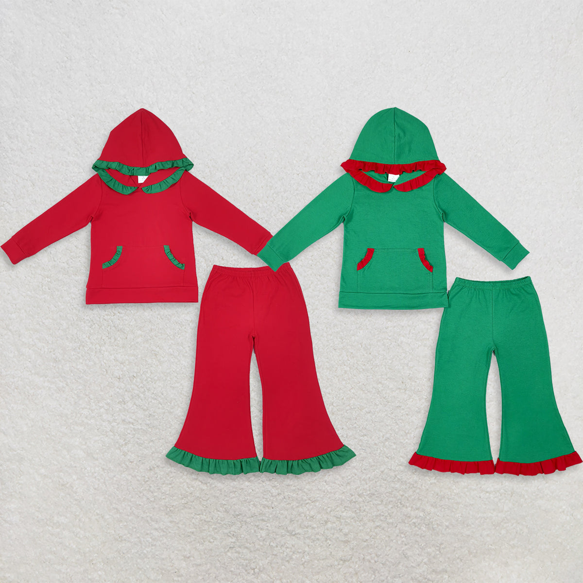 Sibling Baby Girls Kids Ruffle Hoodie Pockets Pullovers Cotton Pants Sets Christmas Clothes