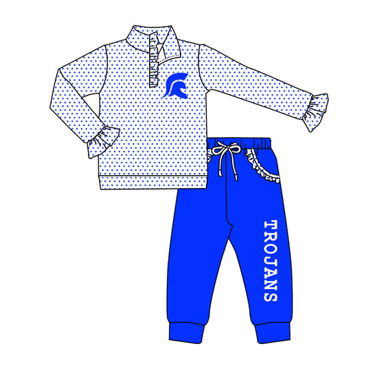 Baby Girl Long Sleeves Pullover Shirt Blue Pocket Pants Fall Team Set