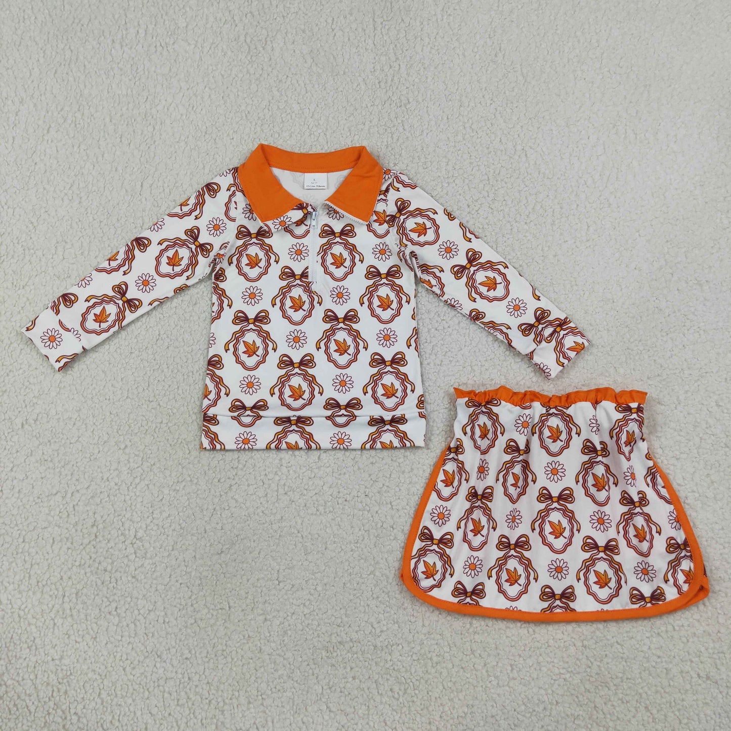Baby Girls Kids Flower Bows Leaves Zipper Shirt Skirt Shorts Set Fall Clothes RTS