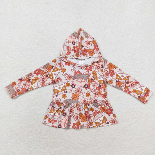 Baby Girl Fall Cars Flower Hooded Ruffle Tops